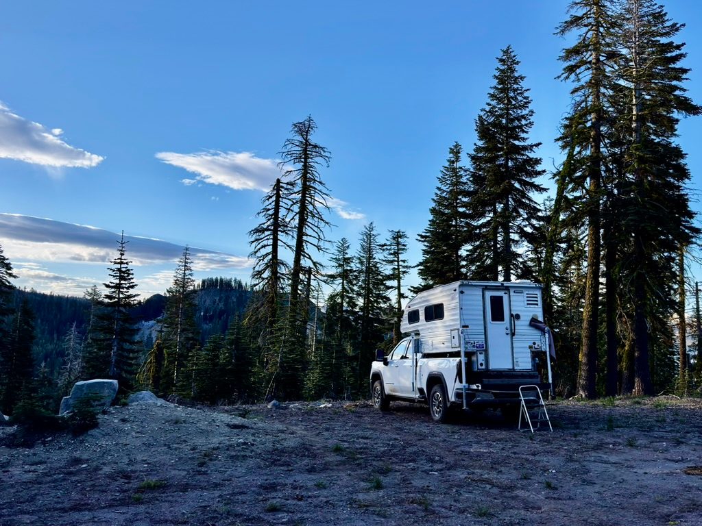Dispersed camp at alpine dusk